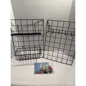 Black Wire Wall Grid Panel Multifunction Photo Hanging Display - New 2 Pc.
